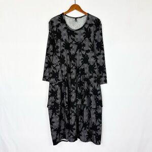 Dress‎ To Kill Jane Mohr Lagenlook Midi Floral Dress Black One Size Long Sleeve